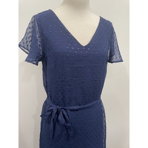 Kiabi‎ Dress Size 4 Color Navy Sparkle Flounce Knee Length Italy Tie Waist - Picture 2 of 8